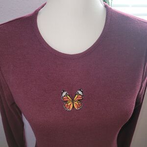 JUSTIFY Juniors Size M Bodycon Dress, Long Sleeve Ribbed Embroidered Butterfly